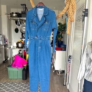 Women's Blue Denim Straight Leg Jumpsuit